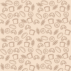 Seamless Bakery Pattern with Hand-Drawn Pastries and Breads for Wrapping Paper