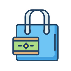 Blue tote bag with money minimalist flat vector icon