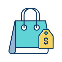 Turquoise shopping bag with price tag representing retail price
