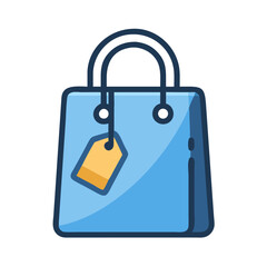 Stylized blue shopping bag with tag on black background