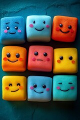 Colorful square treats with faces