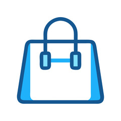 Blue shopping bag line art vector on black background