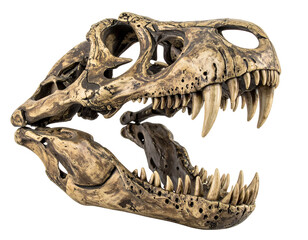 Tyrannosaurus Rex Skull Fossil: Detailed View on Transparent Background