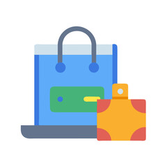 Minimalist shopping bag illustration with gift icon on black