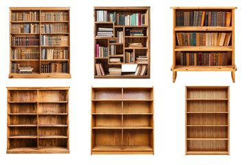 Bookshelf side view full length isolate on white background,