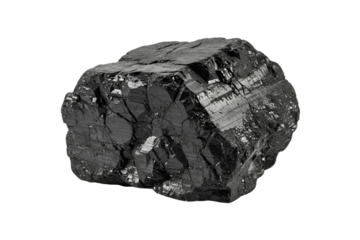 Piece of coal isolated on transparent background, symbolizing energy, fuel, and industrial use, commonly used in heating and energy production, representing raw natural resources.