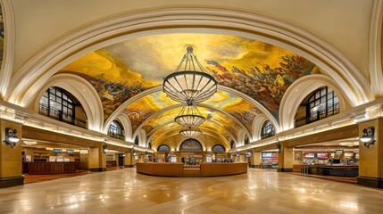 Obraz premium Grand interior view of a majestic station's spacious hall.