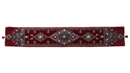 Traditional Albanian Women Silver and Red Velvet Belt Handcrafted Flat Layed and Isolated on White Background