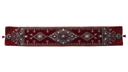 Traditional Albanian Women Silver and Red Velvet Belt Handcrafted Flat Layed and Isolated on White Background