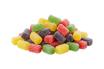 Colorful pile of assorted jelly candies isolated on transparent background, symbolizing sweetness, fun, and indulgence, ideal for vibrant food, treats, and confectionery visuals.