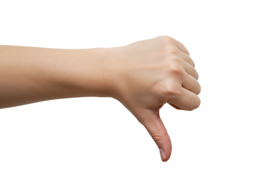 A hand pointing down isolated on transparent background, symbolizing direction, guidance, and focus, ideal for instructional, navigation, and communication-themed visuals.