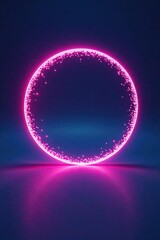 Obraz premium A radiant pink circular light with vibrant particle effects, set against a deep blue backdrop, creates a mesmerizing and futuristic visual.