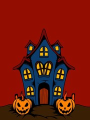 ilustrasi penampakan rumah pada malam halloween. wallpeper dan latar belakang