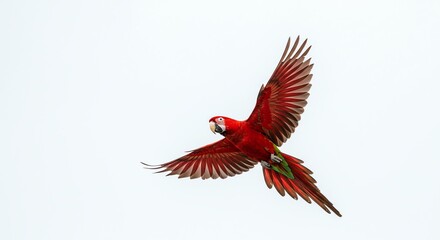 Obraz premium Red Parrot Flying Against White Sky