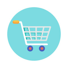 Simple flat shopping cart icon on light blue circle