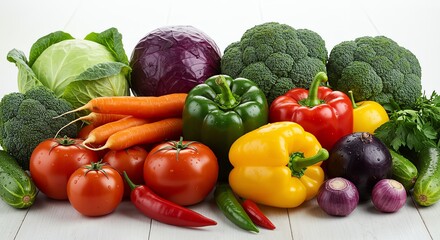 Fresh Vegetables Colorful Peppers, Tomatoes, Broccoli and More