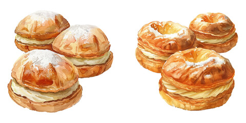 choux pastry watercolor vector illustration