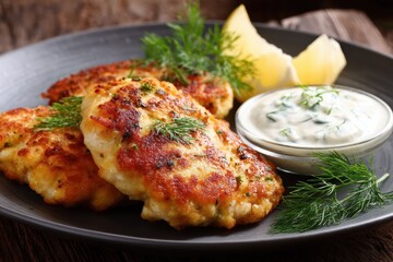 Dill chicken cutlets with Tartar sauce Nutritious homemade meal for weight loss