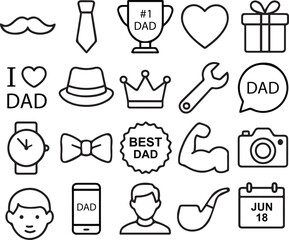 Father’s Day Line Art Icon Set 20 Minimal Vector Illustrations for Dad Celebration.