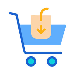 Online shopping cart with bag icon for download symbol