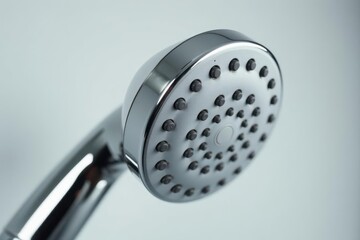 Close-up View of a Modern Chrome Shower Head with Multiple Water Outlets for a Refreshing Shower Experience