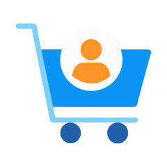 Shopping cart icon with customer symbol, business related visual