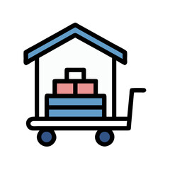 Stylized warehouse icon with goods on a cart