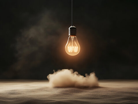Glowing Bulb with Smoke, and Dark Room.