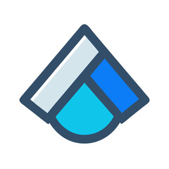 Geometric emblem with contrasting blues on a black background