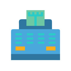 Flat design cash register with receipt on black background