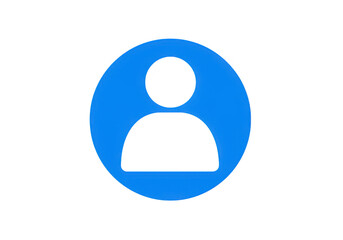 A simple blue and white user icon with a circular head and rounded shoulders isolated on transparent background