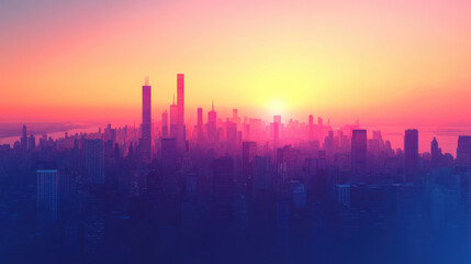 Fototapeta premium Pink And Purple Futuristic City Skyline At Sunset