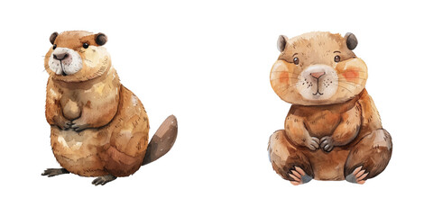 cute beaver watercolor vector illustration