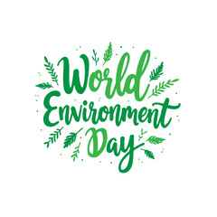 Illustrative World Environment Day Typography Design with Green Leaves Ornament