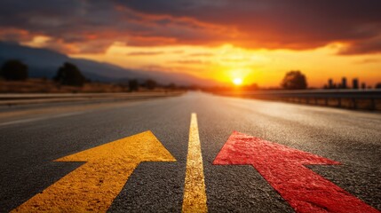 Road with red arrow indicating trendline cluster confluence concept featuring multiple guides in trading