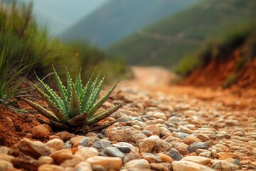 Fototapeta premium A succulent plant by a gravel path