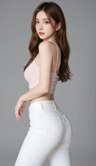 女性, ジーンズ,, 長身, スポーツ, オフィス, ビ