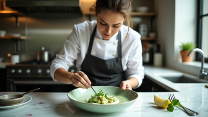 Naklejka premium young woman cooking in the kitchen