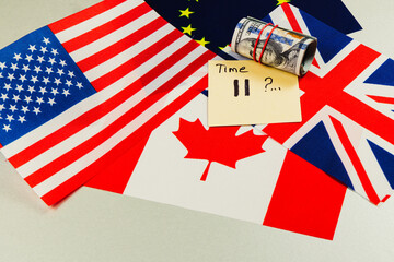 Political deal signals on flags with money and notes