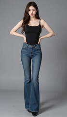 女性, ジーンズ,, 長身, スポーツ, オフィス