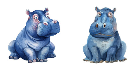 cute hippopotamus watercolor vector illustration