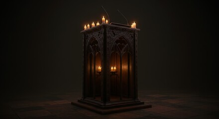 Fototapeta premium Enigmatic Gothic Lectern Illuminated by Candlelight: A Dark and Mysterious 3D Render