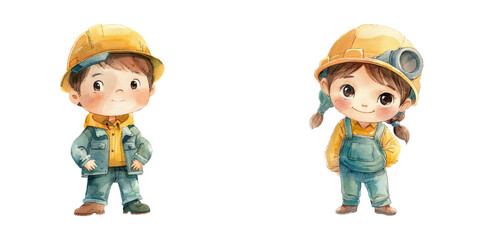 cute kid engineer watercolor vector illustration