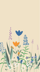 Colorful wildflower illustration on beige background