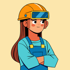 Confident Young Woman Construction Worker Cartoon Illustration