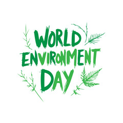 Obraz premium Handwritten typography celebrating World Environment Day with foliage elements