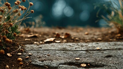 Fototapeta premium Dried Flowers and Weathered Wood: A Serene Autumnal Scene
