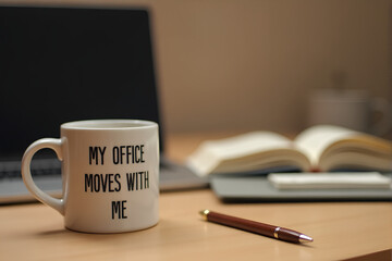 My Office Moves With Me: Laptop, Coffee, and Portable Workspace remote work