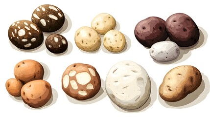 Obraz premium Collection of various potato types, rendered in colorful illustration style.