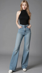 女性, ジーンズ,, 長身, スポーツ, オフィス